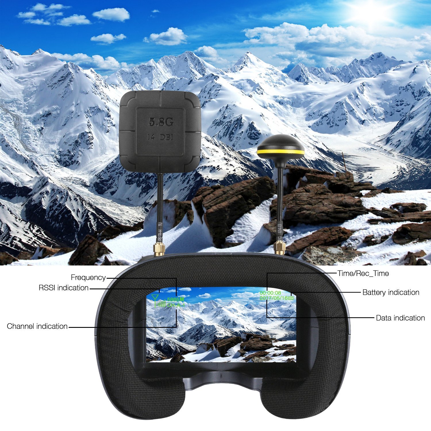 008D 5.8G 40CH 4.3 pouces 800* - Skyzone Cobra X V2 Fpv Goggles avis et prix